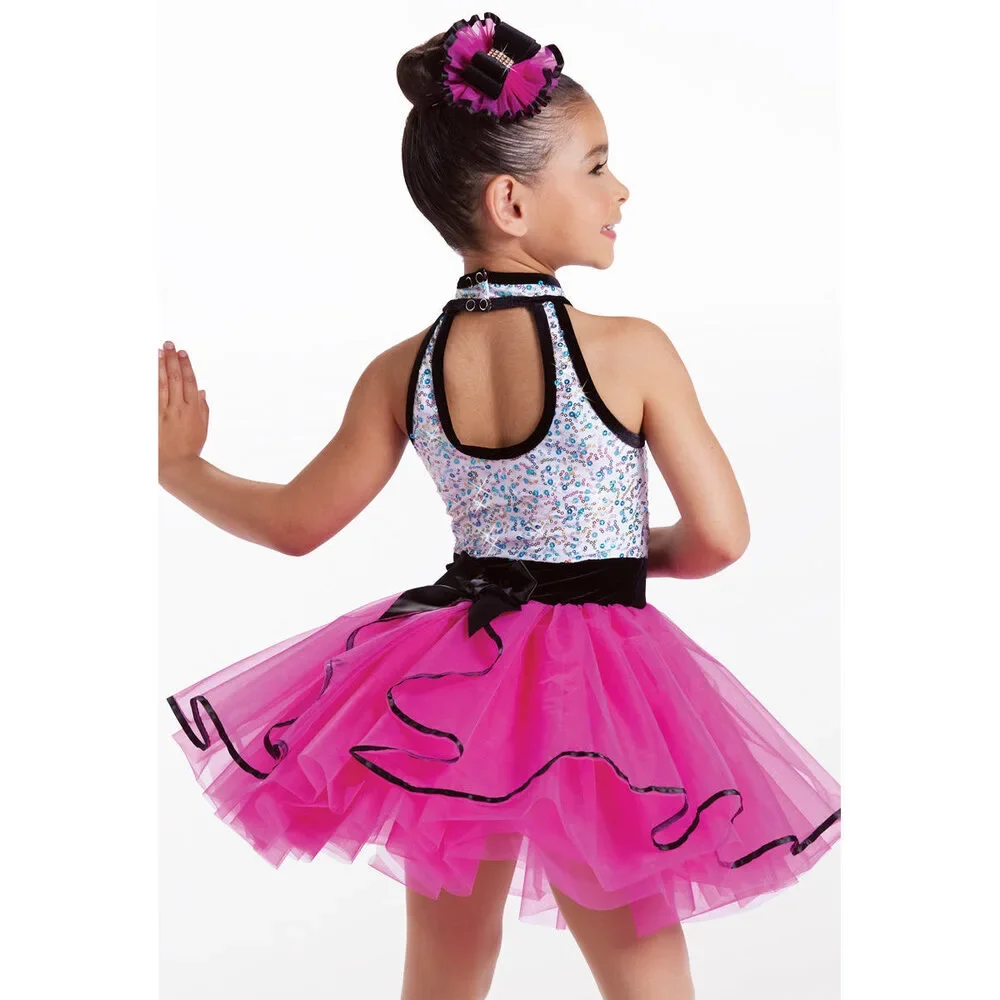 Pre-Owned Dance Costume Weissman 14372 Small Child Hot Pink Jazz Sequin